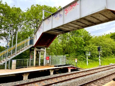 Looking under footbridge at platform 2 of Castle Bar Park photo