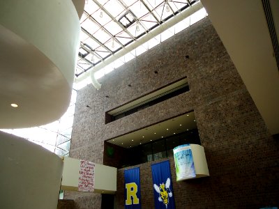 Looking up inside Wilson Commons at the University of Rochester