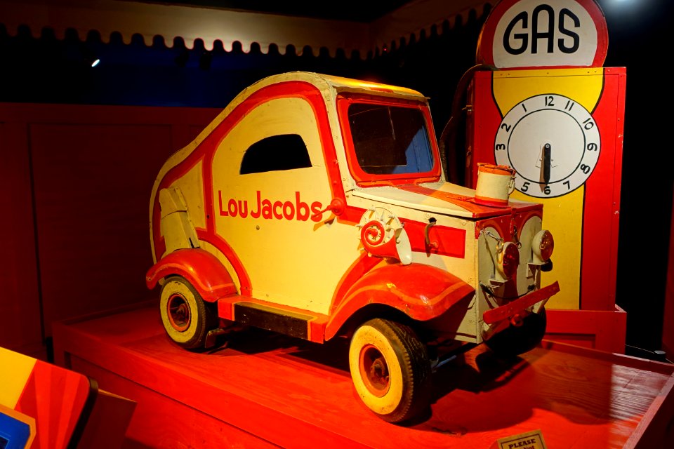 Lou Jacobs miniature clown car and gas pump, 1951-1952, wood, metal, paint - Circus Museum - John and Mable Ringling Museum of Art - Sarasota, FL - DSC00458