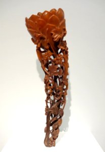 Lotus-shaped cup with openwork handle, China, Qing dynasty, probably 1800-1900 AD, rhinoceros horn - Asian Art Museum of San Francisco - DSC01565