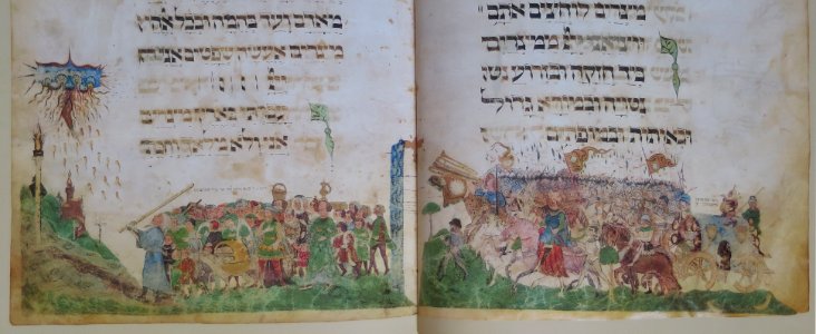 Londoner Haggada 14v-15r Auszug aus Ägypten