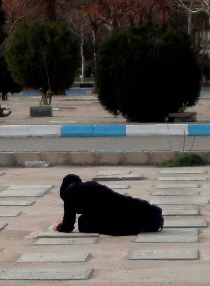 Lonely & Prostrate-Father Orphan- Daughter Deeply Mourning for her died Father- Fazl Cemetery-Nishapur,Iran,March 2016 1
