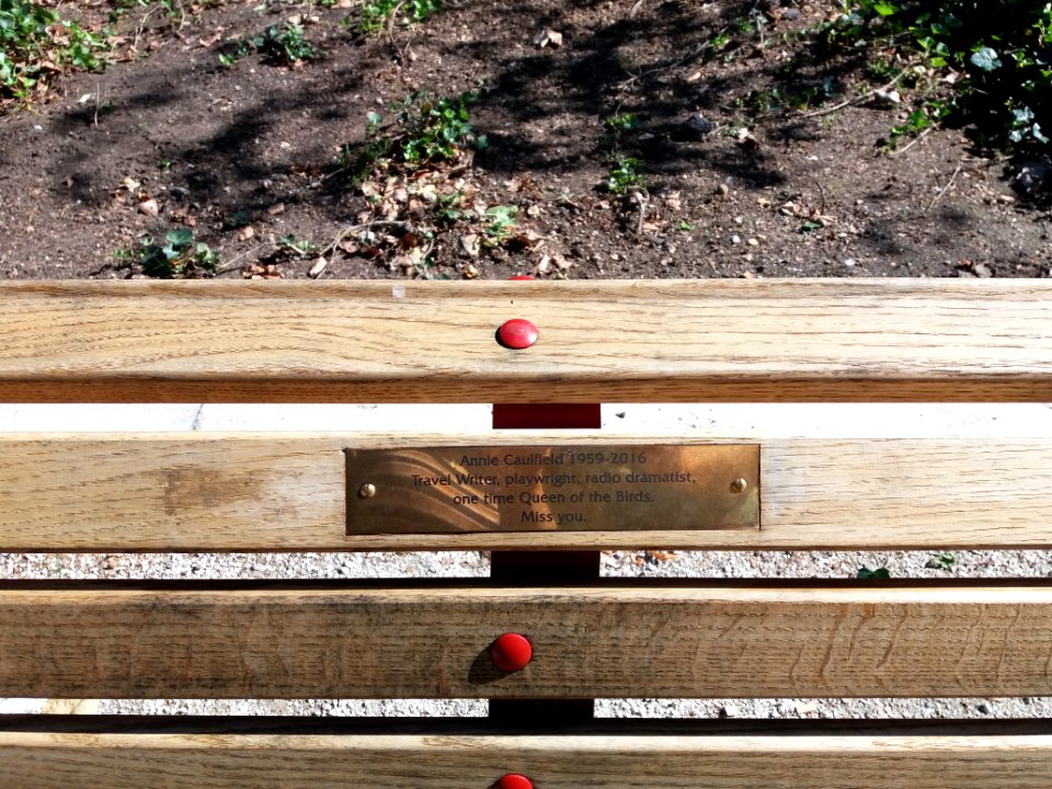 London - Battersea Park - Annie Caulfield bench, plaque