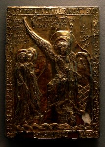 Louvre Objets d'art Moyen Age Reliquaire pierre du sépulcre Saintes femmes Constantinople 04012019 photo