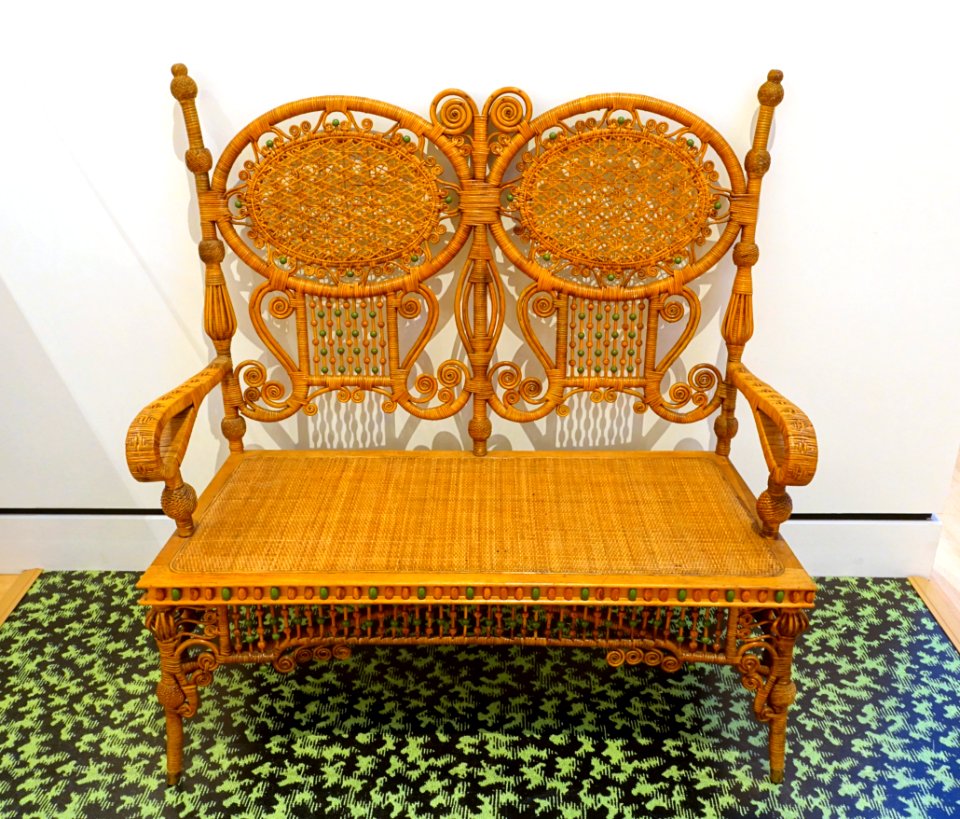 Love seat by Wakefield Rattan Co., Wakefield MA, c. 1895, wood, rattan, paint - Peabody Essex Museum - DSC06906