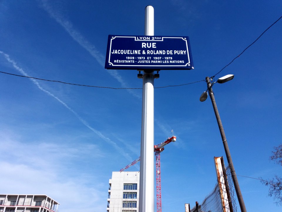 Lyon 2e - Rue Jacqueline et Roland de Pury - Plaque