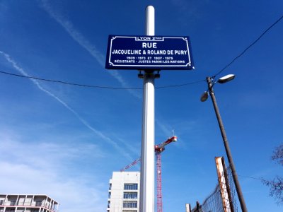 Lyon 2e - Rue Jacqueline et Roland de Pury - Plaque