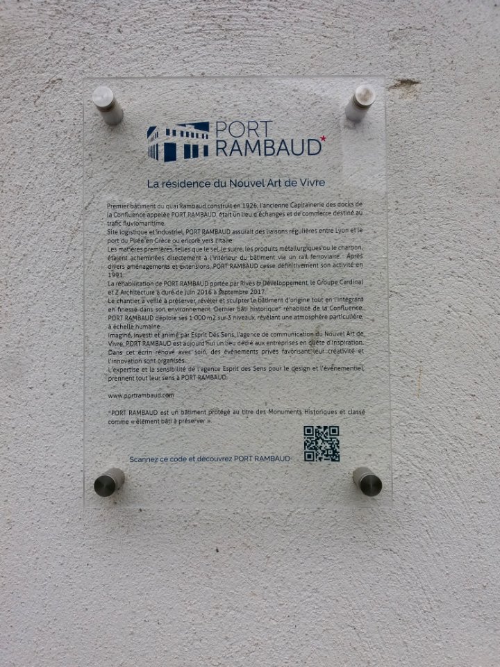 Lyon 2e - Quai Rambaud, plaque Port Rambaud, ancienne capitainerie des docks