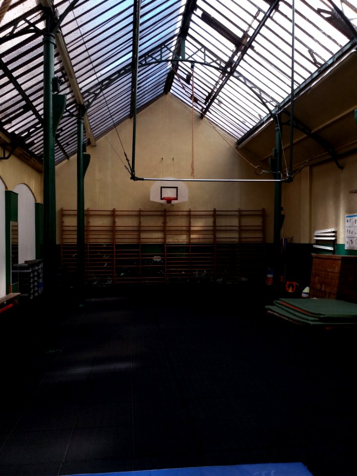 Lyon 2e - Rue des Marronniers, école Peyrefitte, salle de sport sous verrière (2)