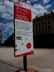 Lyon 2e - Place de la République, plaque travaux 2019-2020