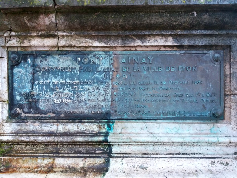 Lyon 2e - Quai Maréchal Joffre - Pile du pont d'Ainay - Plaque