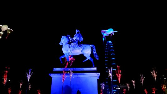Lyon 2e - Place Bellecour, statue de Louis XIV lors de la fête des lumières 2019 (1)