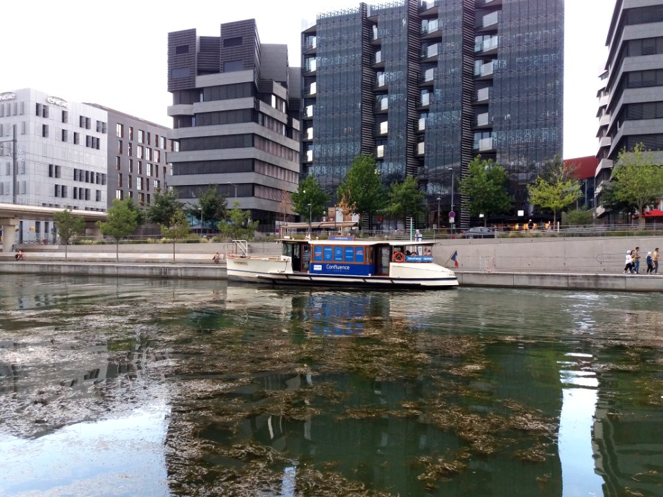 Lyon 2e - Place Nautique, vaporetto à l'arrêt Confluence