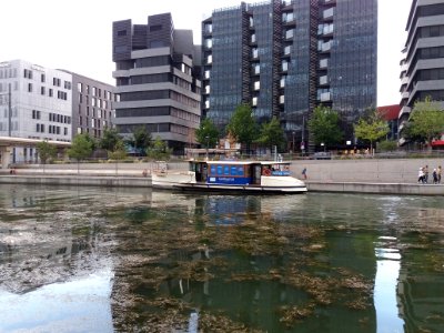 Lyon 2e - Place Nautique, vaporetto à l'arrêt Confluence