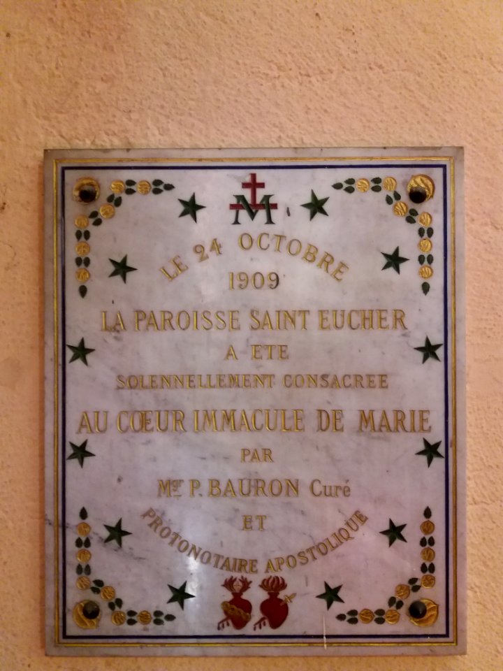 Lyon 4e - Église Saint-Eucher, plaque Consécration du 24 octobre 1909