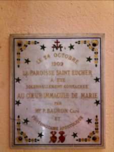 Lyon 4e - Église Saint-Eucher, plaque Consécration du 24 octobre 1909