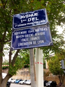 Lyon 5e - Avenue de la Première Division Française Libre, plaque