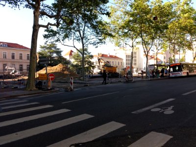 Lyon 4e - Clos Jouve, en travaux, depuis l'angle du boulevard de la Croix-Rousse et de la rue Marie-Anne Leroudier