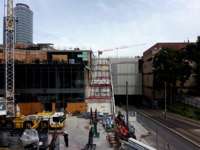 Lyon 3e - Rue Servient - Travaux d'extension du centre commercial, futur escalier