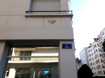Lyon 6e - Rue Barrème, plaque d'architecte, Félix Brachet 1966