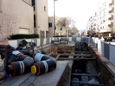Lyon 7e - Rue André Bollier, travaux de pose du chauffage urbain