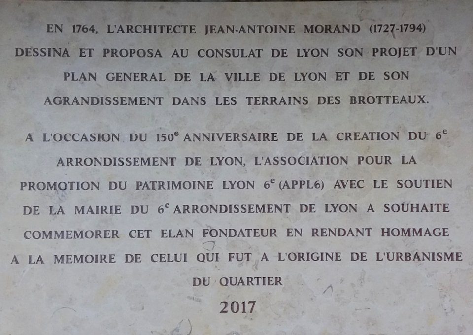 Lyon 6e - Place Kléber - Plaque commémorative 2017, Jean-Antoine Morand, 150 ans de la création du 6e arrondissement