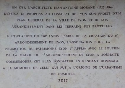 Lyon 6e - Place Kléber - Plaque commémorative 2017, Jean-Antoine Morand, 150 ans de la création du 6e arrondissement