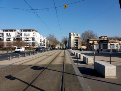 Lyon 7e - Avenue Debourg, voies des tramways devant la halle Tony Garnier