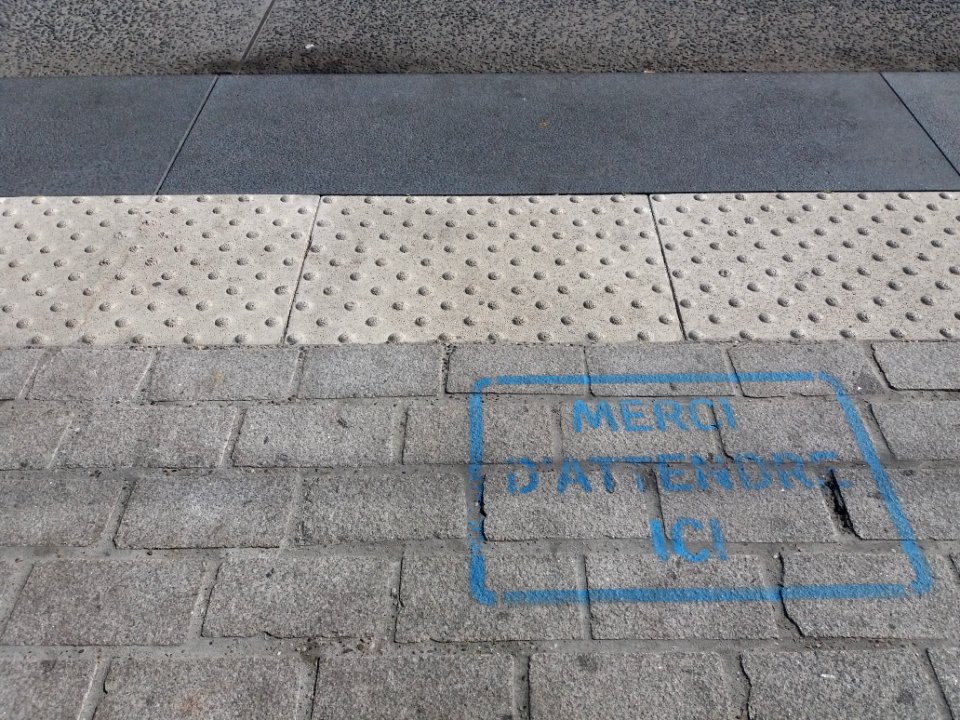 Lyon 7e - Avenue Debourg - Station de tramway T6 Debourg, indication Covid-19 Merci d'attendre ici