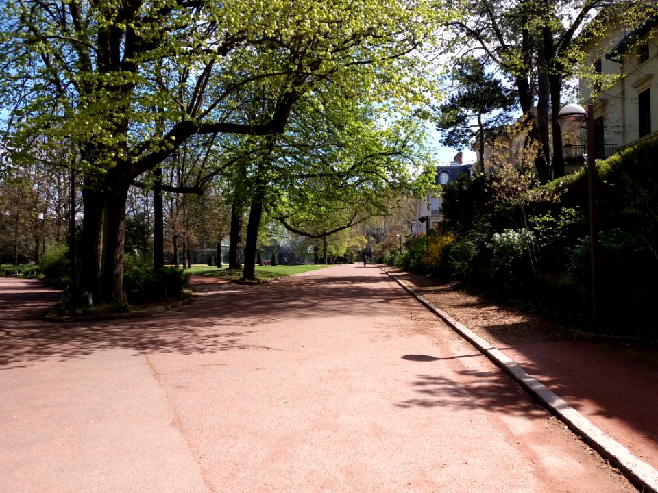 Lyon 6e - Parc de la Tête d'Or, allée des Serres, depuis l'allée du Parc aux Daims