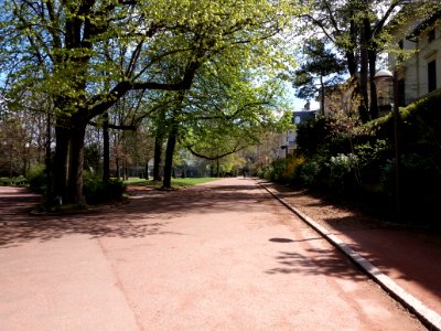 Lyon 6e - Parc de la Tête d'Or, allée des Serres, depuis l'allée du Parc aux Daims
