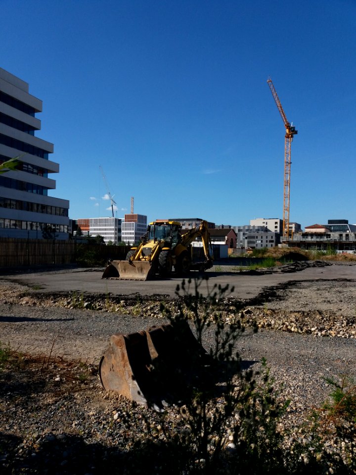 Lyon 7e - Rue Clément Marot - Vue sur le démontage d'une grue boulevard Yves Farge