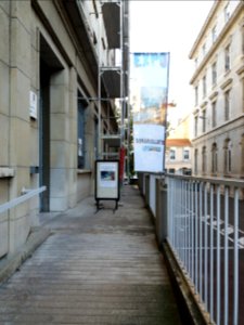 Lyon 7e - Centre Berthelot - 84e salon de la Société des aquarellistes lyonnais, affiche à l'entrée de la salle Edmond Locard
