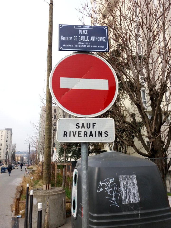 Lyon 7e - Place Geneviève De Gaulle Anthonioz, plaque