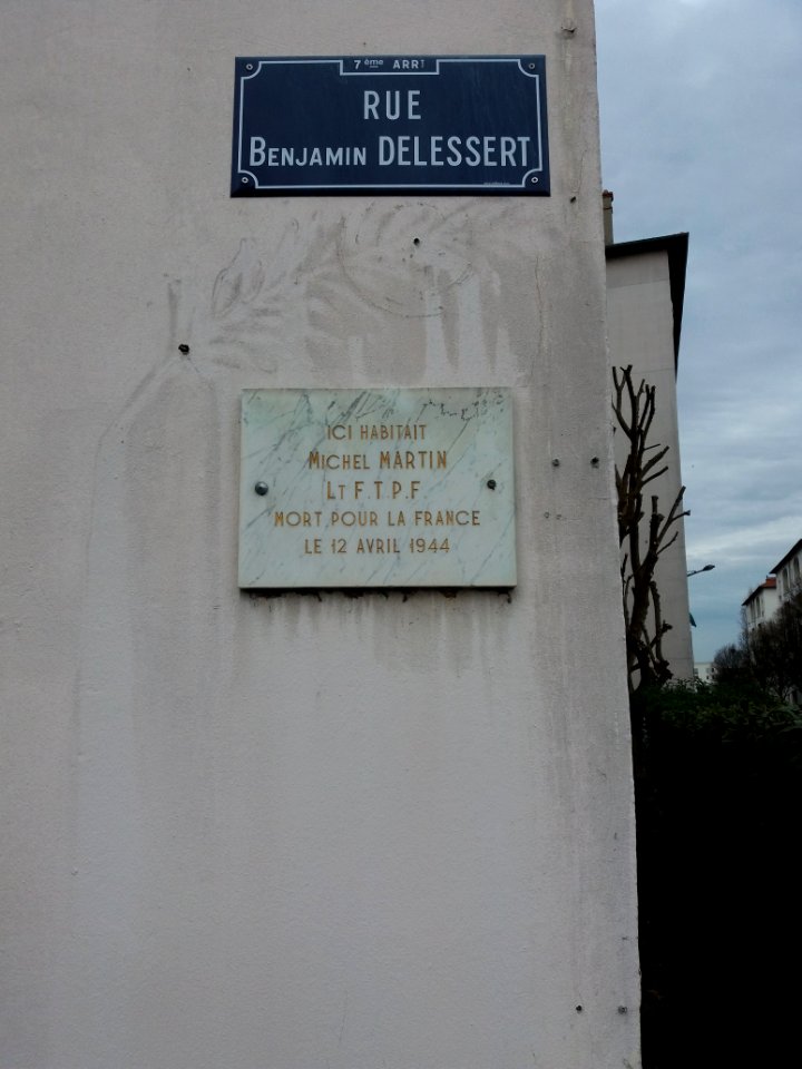 Lyon 7e - Rue Benjamin Delessert, plaque à Michel Martin