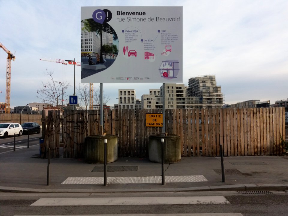 Lyon 7e - Rue Clément Marot, pancarte sur l'avancement des travaux 2020