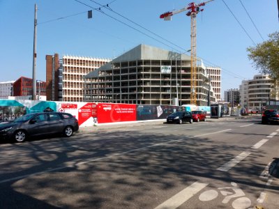 Lyon 3e - Avenue Félix Faure, chantier du Campus Orange derrière l'esplanade Nelson Mandela