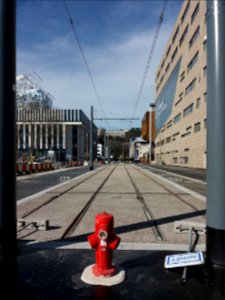 Lyon 2e - Rue Paul Montrochet - Aire de retournement du tramway T2, depuis les derniers poteaux