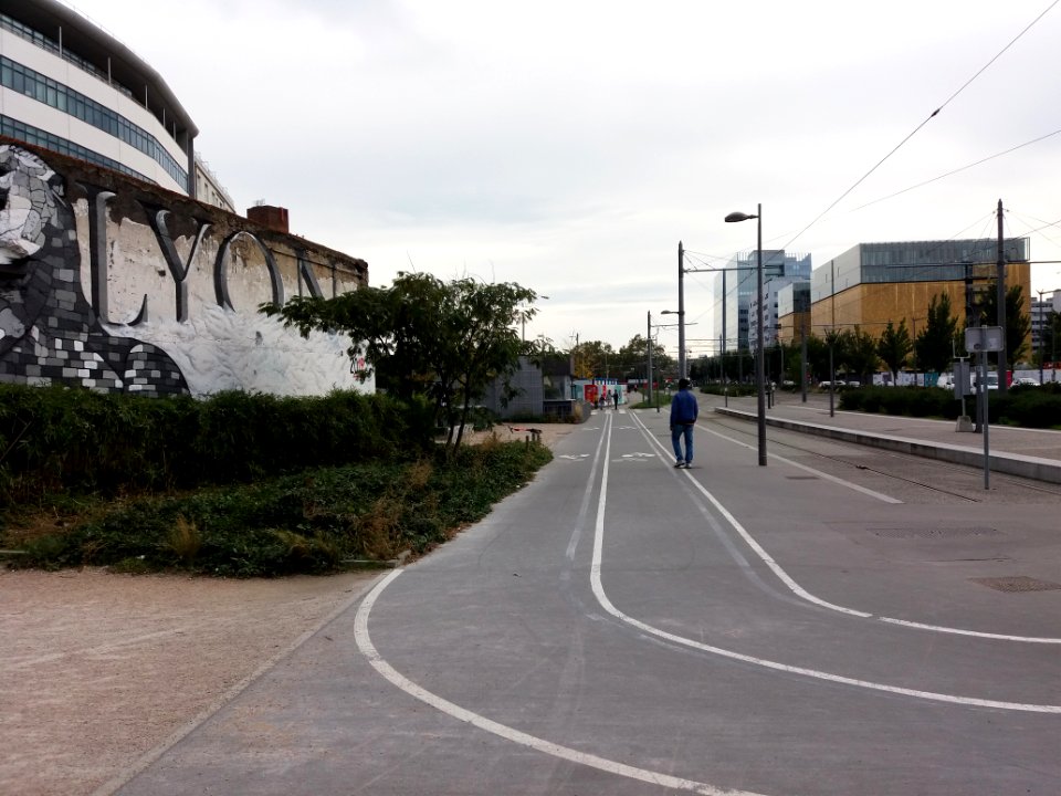 Lyon 3e - Rue du Général Mouton-Duvernet, côté piste cyclable, vers le sud, depuis la rue Paul Bert