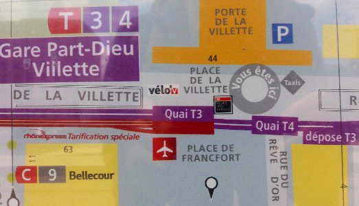 Lyon 3e - Place de Francfort, extrait du plan à l'arrêt du tramway