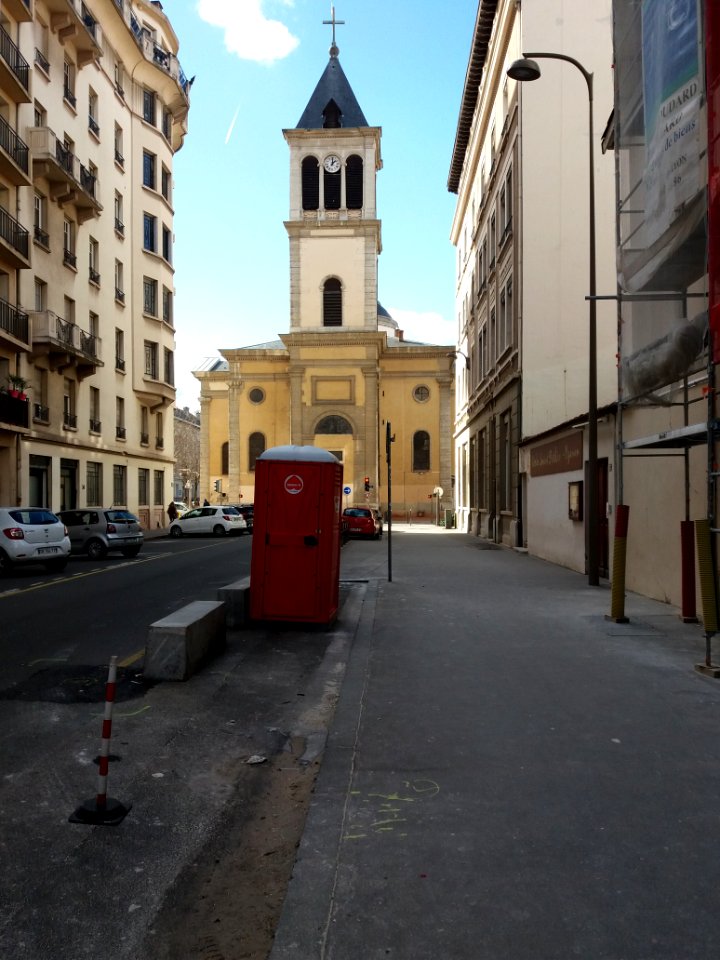 Lyon 3e - Rue Bugeaud, travaux et église Saint Pothin