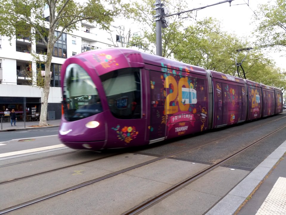 Lyon 7e - Avenue Debourg - Tramway T1 - Rame aux couleurs des 20 ans du tramway à Lyon (2)