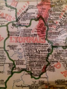 Lyon 3e - Bibliothèque municipale de Lyon - Tous à table, carte gastronomique de la France par Alain Bourguignon, détail sur le Lyonnais