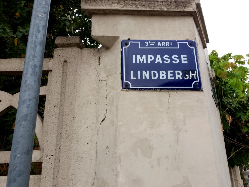 Lyon 3e - Impasse Charles Lindbergh, plaque