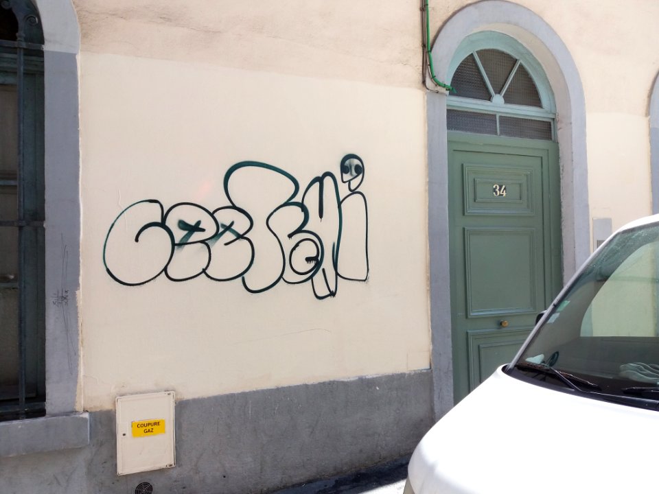 Lyon 1er - Rue Burdeau - Porte au numéro 34 et graffiti
