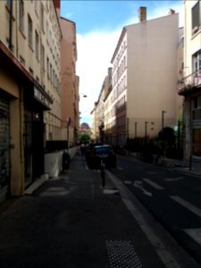 Lyon 1er - Rue Burdeau - Vers l'ouest depuis la rue Pouteau, avec vue sur la maison Brunet