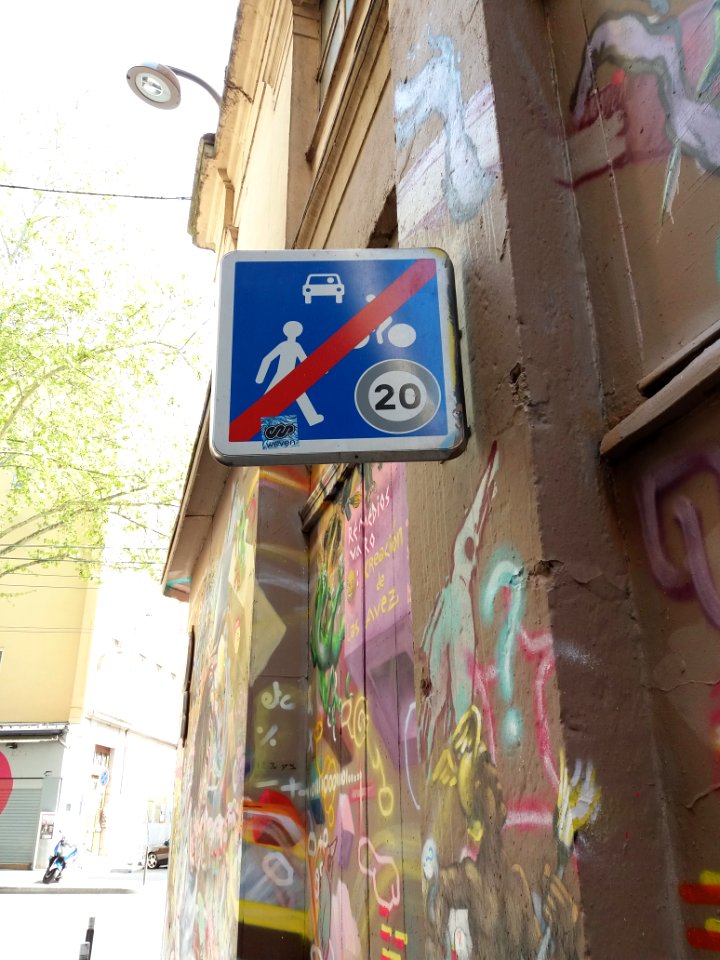 Lyon 1er - Rue des Augustins, panneau de fin de zone de rencontre à 20kmh