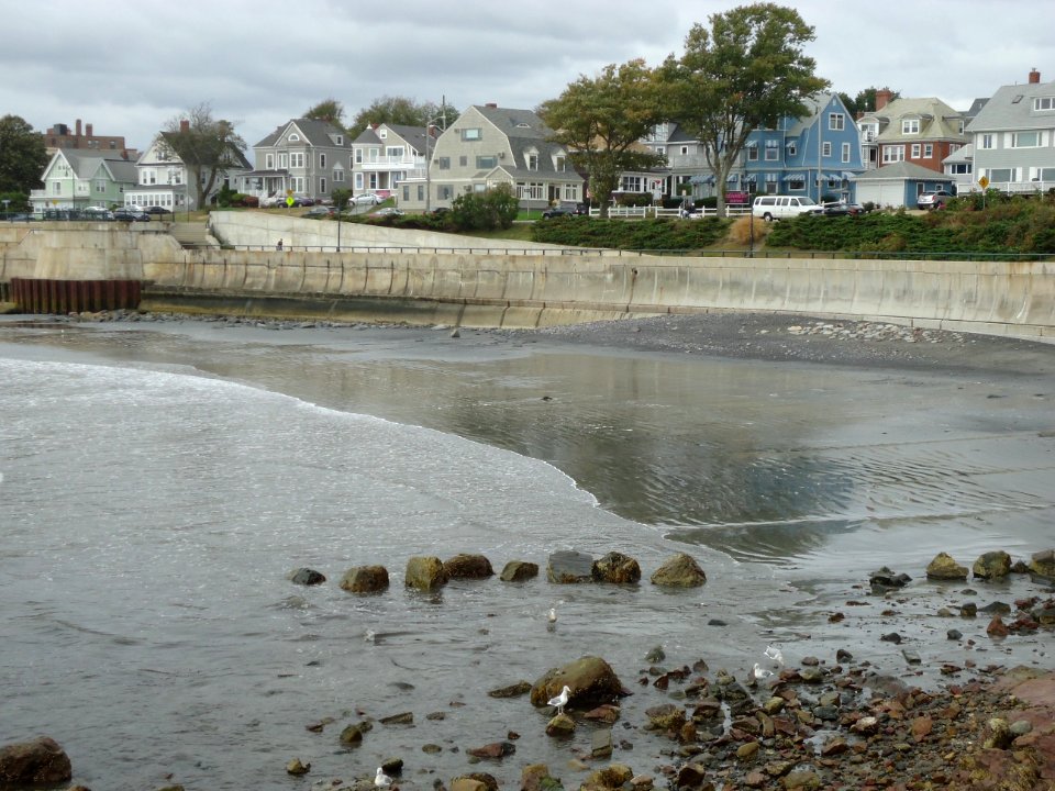 Lynn Massachusetts view of houses and beach low tide from park