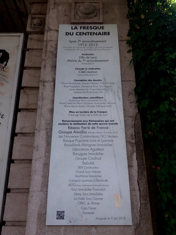 Lyon - Avenue Berthelot - Panneau La Fresque du centenaire