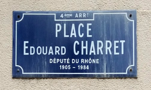 Lyon 4e - Place Édouard Charret, plaque